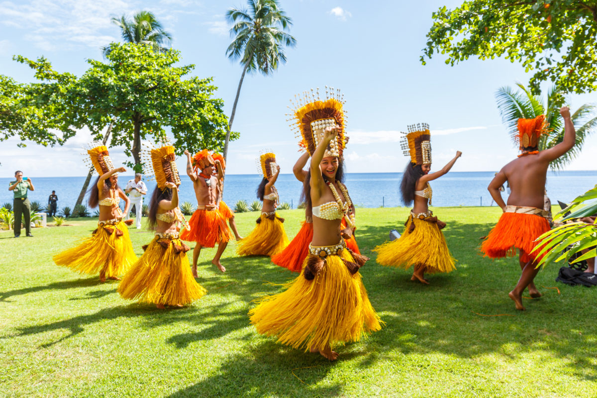 Polynesian women perform traditional dance in Tahiti Papeete, French
